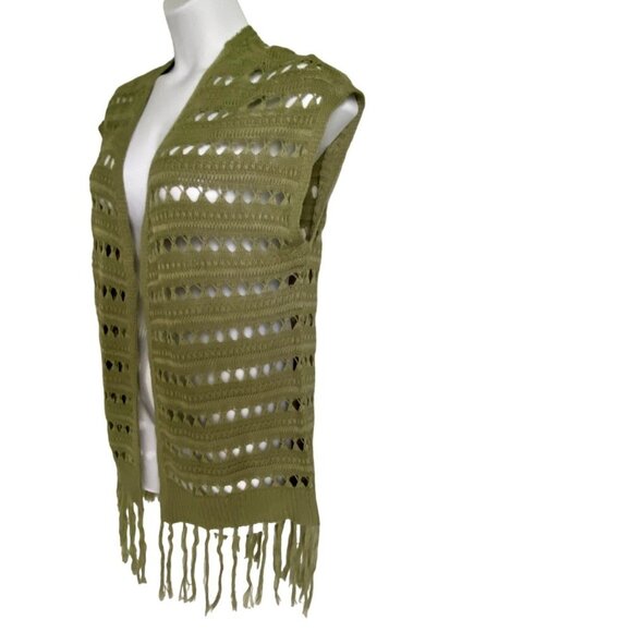 Jolie & Joy Green Open Knit Sleeveless Cardigan Tassels Junior's Size Medium NEW - Picture 4 of 9